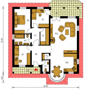 Mirror image | Floor plan of ground floor - BUNGALOW 19